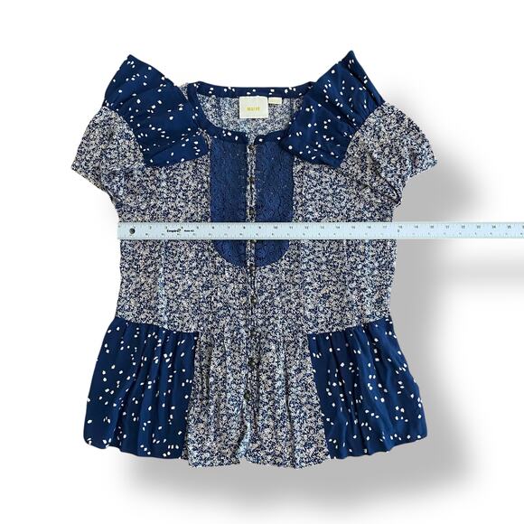 Anthropologie Maeve Hiver Blue 3/4 Sleeve Size 6 Boho Peasant Blouse - Picture 3 of 8